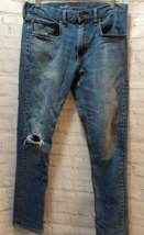 Old Navy men skinny blue jeans 32x30 distressed actual 32x28.5&quot; - £15.47 GBP