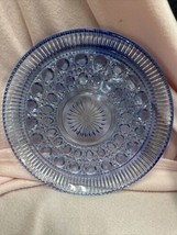 Rare Vintage BLUE Federal Glass Windsor Clear Button &amp; Cane 11&quot; Platter - $43.56