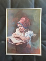 Vintage Boarded Print Country School Girl By Sandra Kuck 1980&#39;s Amish Student - £22.32 GBP