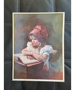 Vintage Boarded Print Country School Girl By Sandra Kuck 1980's Amish Student