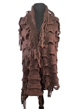 Vivi Designs Brown Ruffled Knit Scarf with Fringe 22 x 74 - £11.07 GBP