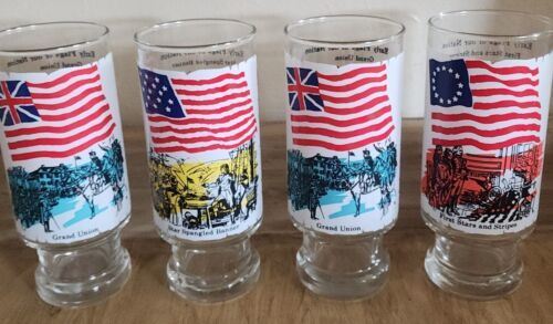 ANCHOR HOCKING Early Flags Of Our Nation Series 1 Glassware 1973 Set of 4 - $24.29