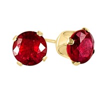 14K Yellow Gold Plated Round Cut Red Ruby Solitaire 4-PRONG Stud Earrings - £121.46 GBP