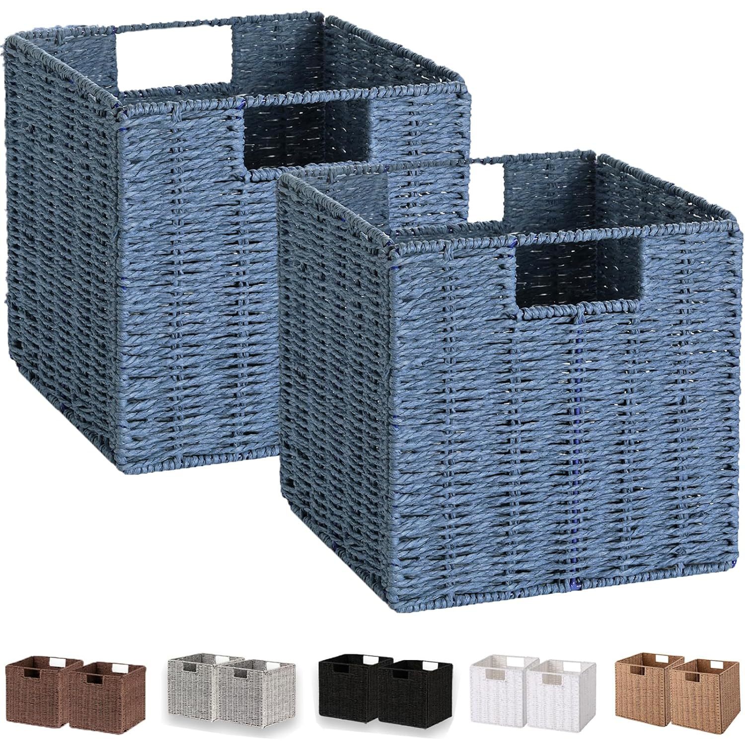 Wicker Storage Basket, Set Of 2 Hand-Woven Storage Baskets For Shelves With Hand