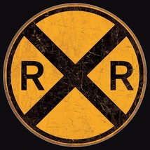 Railroad Crossing Logo Track Warning Weathered Retro Décor Round Metal Tin Sign - £17.45 GBP