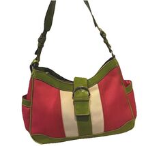 liz claiborne vintage Leather&amp; Polyester Striped Purse Pink Green Beige - $735.03 MXN