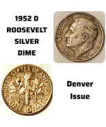 J1 US 1952 D ROOSEVELT Silver Dime - 73 Yr Old DENVER Issue - Auth Scarc... - $106.12 MXN