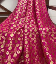 Indian Banarasi Brocade Fabric Pink &amp; Gold Fabric Wedding Dress Fabric - NF459 - £5.86 GBP+