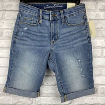 Universal Thread Womens 9&quot; Bermuda Denim Shorts Blue Size 2 Cuffed Distressed  - £14.19 GBP