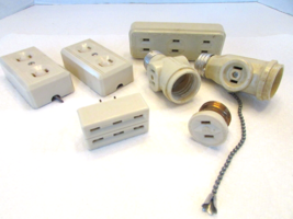 Vtg Electrics Ivory Bakelite Surface Recepticle Light Bulb Adapters Pull... - $147.75 MXN