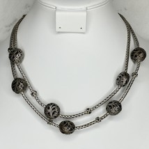 Chico&#39;s Silver Tone Double Strand Chunky Beaded Necklace - £12.63 GBP