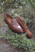 Men&#39;s Brown Horse bit Loafers Dress Shoes Genuine Leather Custom Shoes - £121.49 GBP