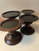 Pottery Barn Turned Wood Pillar Candle Holders Espresso Brown Farmhouse X 4 - £43.96 GBP