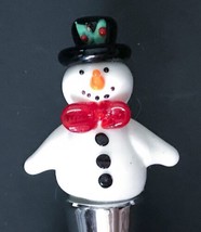 Snowman Bottle Stopper Red Bow Holly Top Hat Winter Christmas Holiday Fe... - $4.95