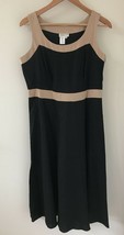 Coldwater Creek Black Tan Linen Rayon Flared Midi Empire Sheath Dress P12 - £40.05 GBP