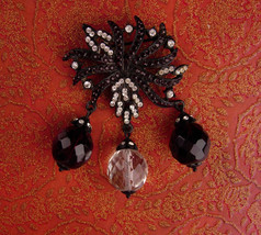 Signed Cardillo garnet red Brooch - Black japanned chandelier pin - LARGE rhines - £74.75 GBP