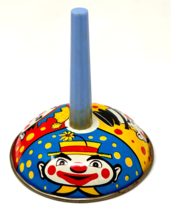 Vintage Tin Toy Noisemaker Circus Clowns With Blue Plastic Handle - $9.99