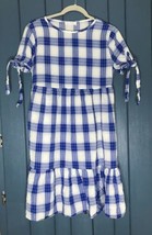 Ces Femme Blue White Checkered Plaid Dress Size Small Tie Sleeves Retro Mod - £10.87 GBP