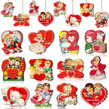 36Pcs Vintage Valentines Ornaments For Valentine&#39;S Day Tree Decorations- Wooden  - £15.17 GBP