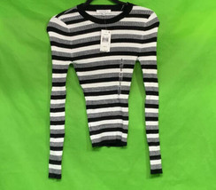 Hooked Up Women’s Black and Gray Crew Neck Rib Top  size S - £11.95 GBP