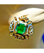 Earth mined Emerald Deco Design Earrings Unique Vintage Studs Solid 14k ... - $1,895.25
