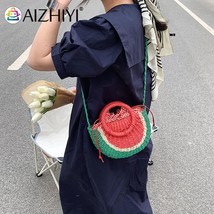 Fashion Straw Crossbody Bags Summer Fruit Shape Watermelon Female Handwoven Half - £21.62 GBP