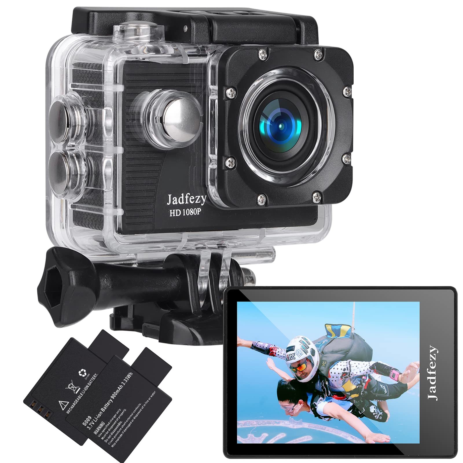 Jadfezy Action Camera FHD 1080P 12MP, 98FT/30M Underwater Waterproof Camera wit