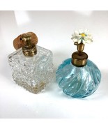 Vintage Pair Perfume Bottles IW Rice Blue Glass Floral &amp; Clear Glass w/ ... - $336.35 MXN