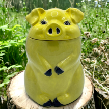 Vtg 1986 Repro Ceramic Pig Grease Trap 9.5&quot; Crazed Jar Yellow Collectible Rare - £79.05 GBP