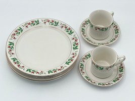 Gibson Christmas Charm 9 3/4&quot; Dinner Plate, Flat Cup &amp; Saucer Set - £7.83 GBP