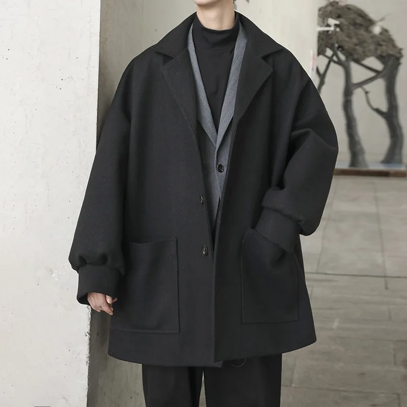  Autumn and Winter Korean Version Fashion Solid Color Lapel Mid-length Windbreak - £228.35 GBP