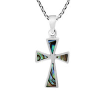 Iridescent Cross of Faith Abalone Shell Inlay Sterling Silver Necklace - £12.38 GBP