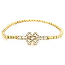 18k Yellow Gold Beaded Stretch 0.40 ct Diamond Flower Slider Bracelet - $3,902.53