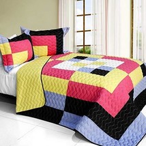[Charming Perfume] 3PC Vermicelli-Quilted Patchwork Quilt Set (Full/Quee... - £80.47 GBP
