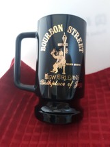 Bourbon St. Birthplace of Jazz French Quarter Black &amp; Gold Glass Mug Vintage - £16.53 GBP