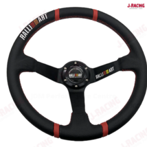 14"Universal Ralliart Style Racing Red Suede Leather Deep Dish Steering Wheel - £50.91 GBP