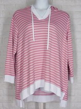 Jane + Delancey French Terry Hoodie A Line High Low Hem Pink White Stripe Nwt 1X - £30.53 GBP