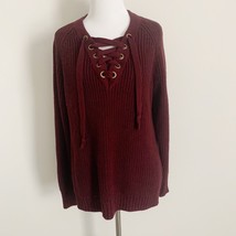 Its Our Time Lace Up Sweater Medium Maroon Red Long Sleeve Casual Valent... - $156.91 MXN