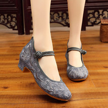  women low block heel canvas pumps ankle strap elegant ladies comfort chinese cheongsam thumb200