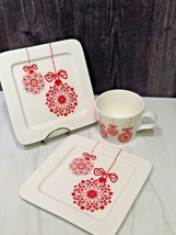 Porcelain Ciroa Boubles Red Kissing Balls Mug &amp; 2 Square 7.25&quot; Appetizer Plates  - £26.44 GBP