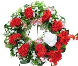 Wreath Silk Flower Red Deluxe Easel Mount For grave-site Presentation - £75.10 GBP