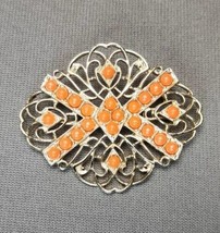 Vintage Sarah Coventry Orange Cabochon Bead Cross Victorian Gold-tone Brooch Pin - £17.34 GBP