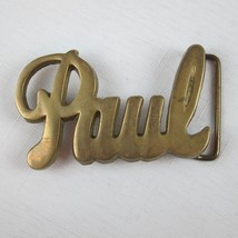 Vintage Belt Buckle Paul Name Cursive Letters Solid Brass Metal Gold tone - £23.83 GBP