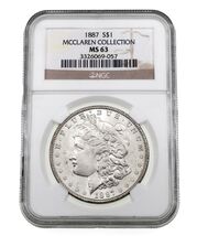 1887 $1 Dollar D'Argent Morgan Noté Par NGC Comme MS-63 Collection McClaren - $152.35