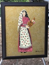 Elizabeth Nashalian Original Enamel Modern Mixed Media &quot;Armenian Girl With Vase&quot; - £677.28 GBP