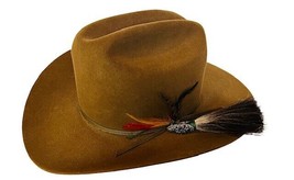 Stetson Cowboy Hat XXXX vtg 6 and 7/8 USA Western Beaver feather pin silver tan - £215.74 GBP