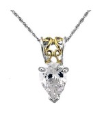 18 Inch High Polish .925 Sterling Silver Two Tone Pear Cut CZ Pendant Ne... - $25.87 CAD
