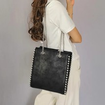 Retro Chains Rivet Large Capacity Tote Bag Women  Bags Lady Commuting PU Leather - £142.51 GBP