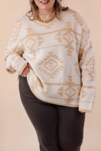 Apricot Plus Size Geometric Print Drop Sleeve Sweater - £29.82 GBP