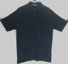 BOBBY JONES MENS (M) DARK BLUE STRIPED 100% COTTON GOLF POLO EMBROIDERED... - £16.34 GBP